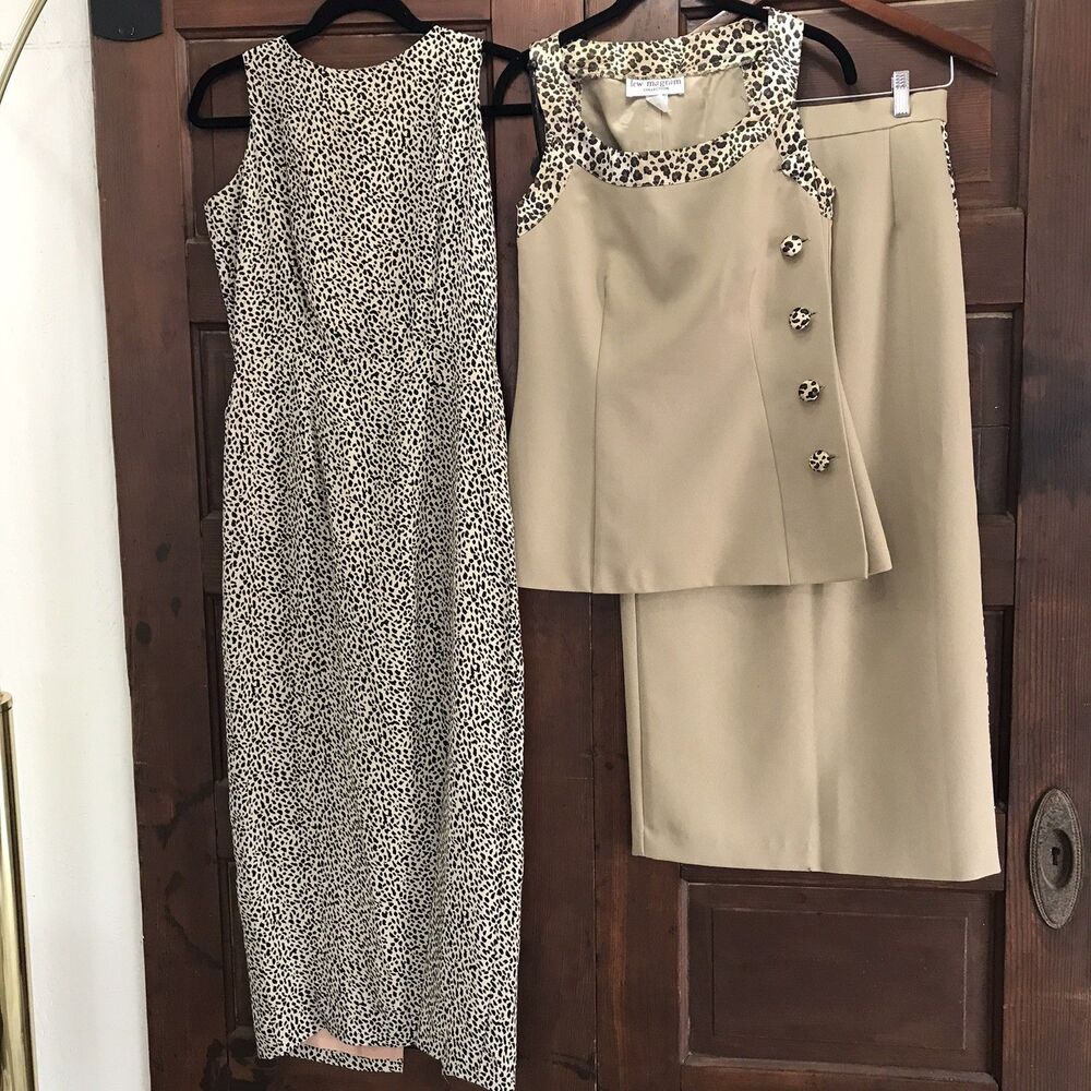 Lew Magram 3 Item Lot Animal Print Dress Top Skirt Size 4 Work Corporate Wear